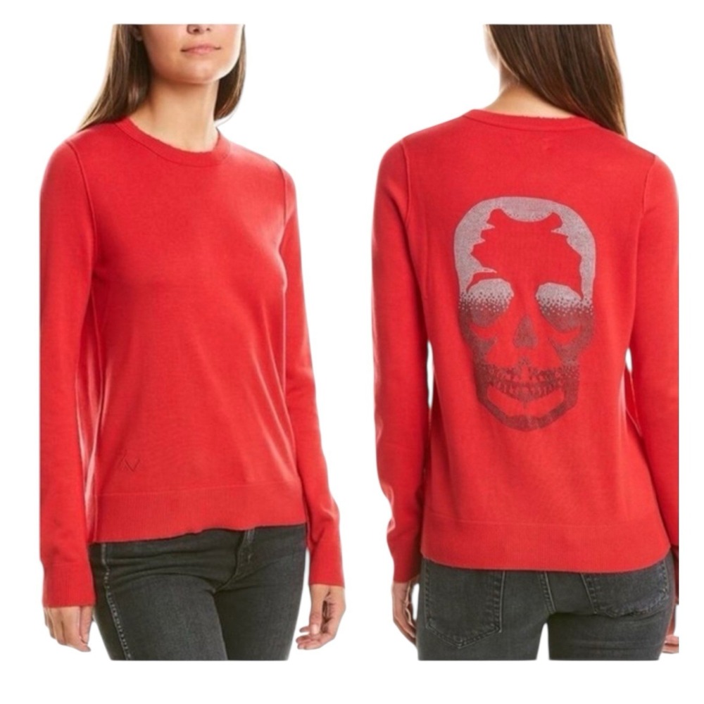 Zadig & Voltaire Miss M Skull Sweater Women's Small Red Merino‎ Wool Crewneck
